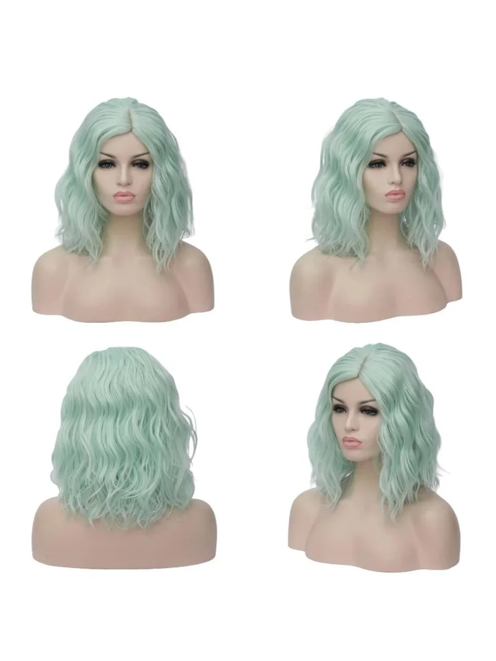 Women's Fluorescent Green Wavy Curly Bob Heat Resistant Cosplay Halloween Wig